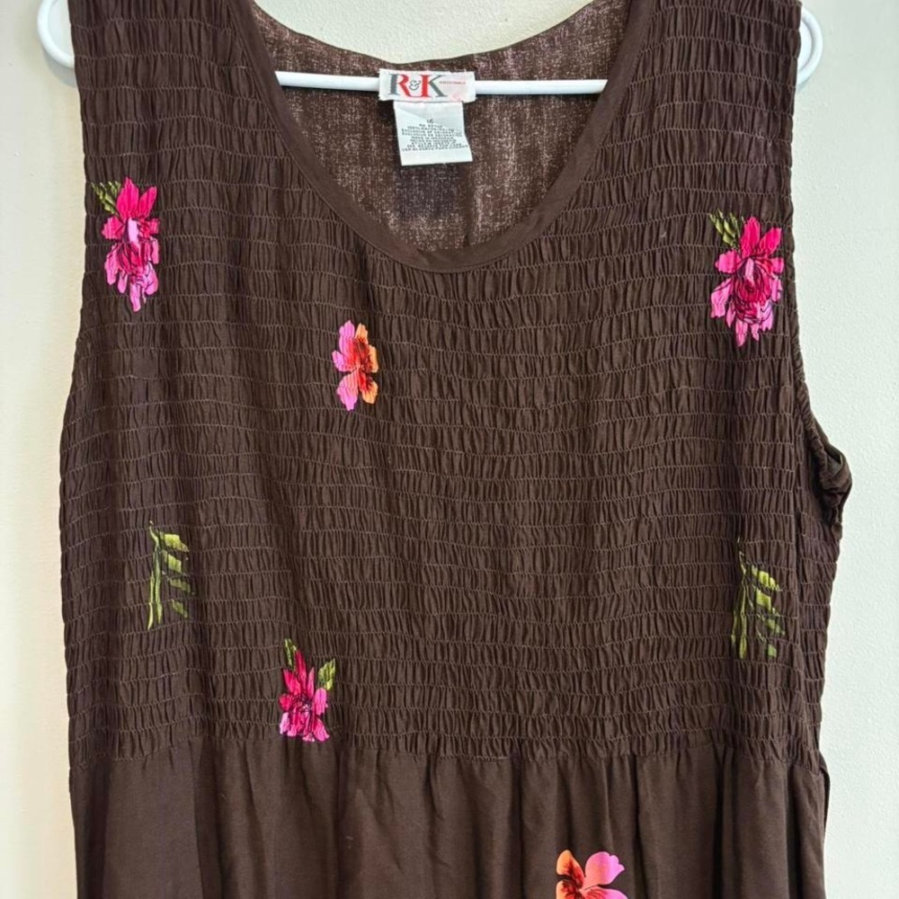 Vintage Hawaiian Cottagecore Floral Chocolate Brown Maxi Fairy Boho Slip On - XL - Picture 1 of 6